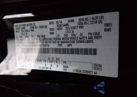 2017 Ford Escape Se z USA, uszkodzony, nr VIN 1FMCU0GD8HUB75378